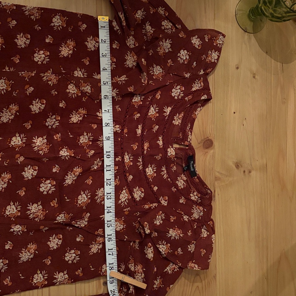 Madewell Ladder Trim Ruffle top burgundy floral Loose boho Women’s oversized XS - Picture 8 of 9